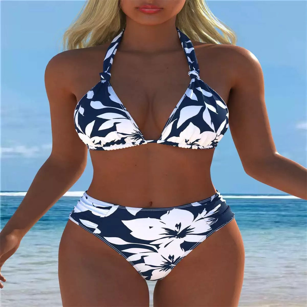 Printed Halter High-Waist Bikini Set - color-08