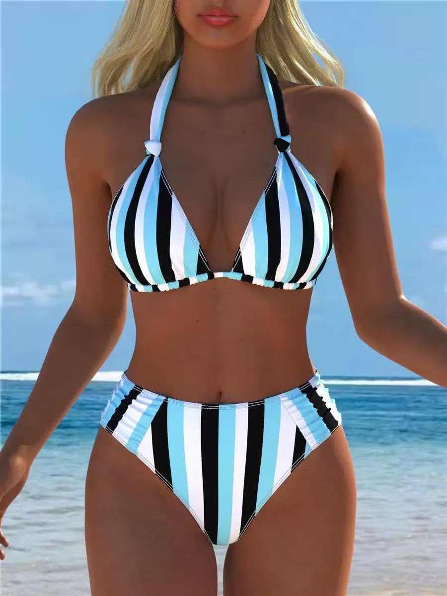 Printed Halter High-Waist Bikini Set - color-10