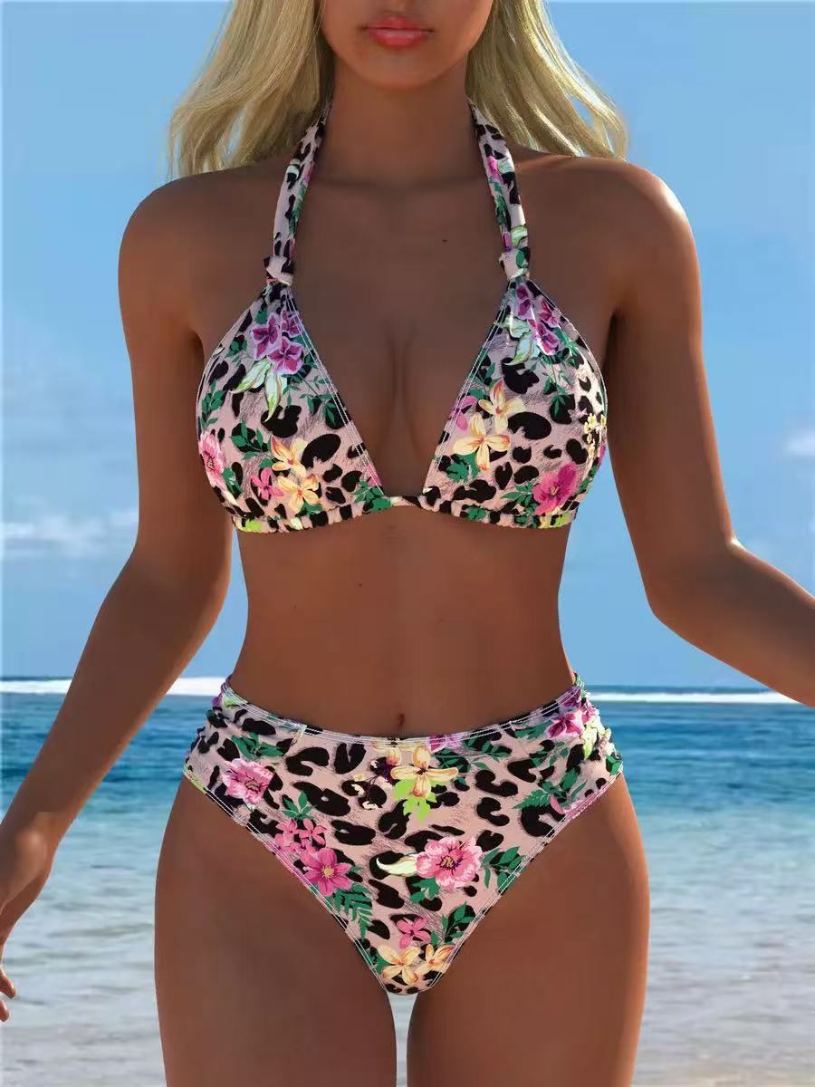 Printed Halter High-Waist Bikini Set - color-11