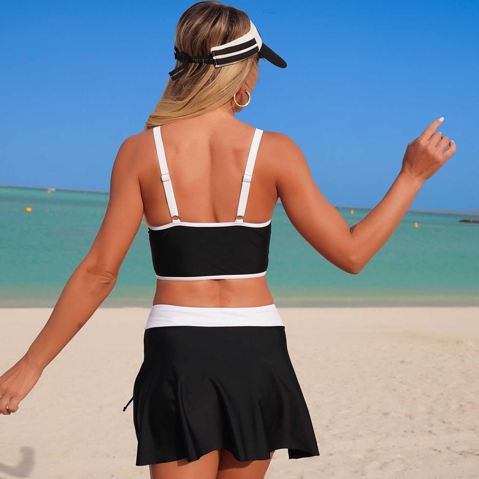 Women's Two Piece Swimsuit Sporty Drawstring High Waisted Bikini Set with Removable Pads Tummy Control Swimwear