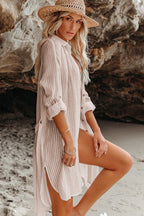 Ocevara - Black Solid Color Tie Sun-proof Belt Sexy V Neck Cover Up