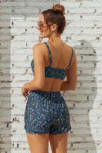 Floral Square Neck Adjustable Straps Sporty Bikini Top And High-Waist Boy Shorts
