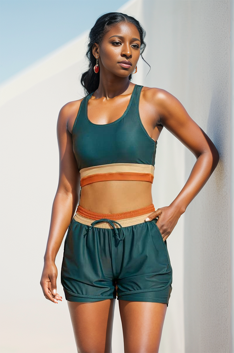 Atlantic Deep U Neck Wide Straps Sporty Bikini Top And High-Waist Boy Shorts