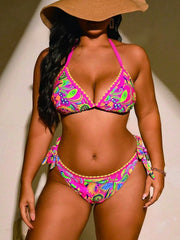 Neon Paisley Chain-Trim Halter Bikini Set - main-04