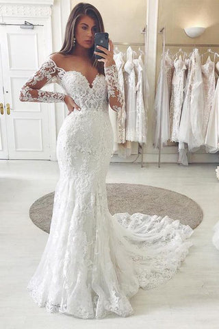 Gorgeous Straps Mermaid Train Lace Wedding Dresses Lace Bridal Dresses  N1770