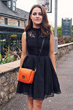 Cute A Line High Neck Black Homecoming Dress, Little Black Dresses, Short Black Prom Dresses OKM69