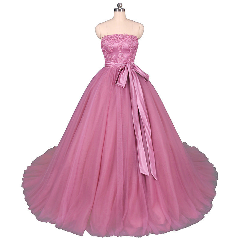 AC 7042 - Strapless Layered Tulle A-Line Prom Gown With Floral Appliqu –  Diggz Formals