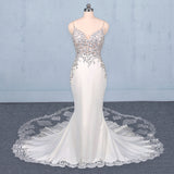 Mermaid Spaghetti Straps Beading Wedding Dresses, Elegant Appliques Bridal Dresses OKQ15