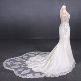 Mermaid Spaghetti Straps Beading Wedding Dresses, Elegant Appliques Bridal Dresses OKQ15