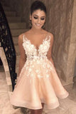 Beautiful A-line V Neck Lace Appliques Homecoming Dress OKY90