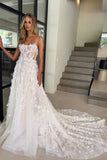 Gorgeous Spaghetti Straps Tulle Wedding Dress with 3D Appliques N099