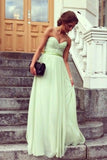 Simple A Line Floor Length Sweetheart Chiffon Belt Sage Long Prom Dress OK1024