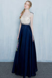 Beautiful Dark Blue Long Beading Zipper Back Prom Dress K724