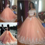 Off the Shoulder Lace Appliques Ball Gowns Cheap Prom Dresses,Quinceanera Dresses OKH96