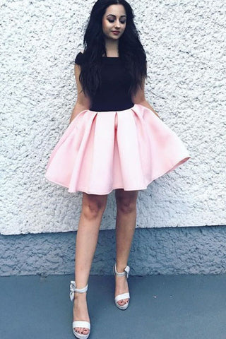 Elegant A Line Bateau Sleeveless Pink Short Homecoming Dress With Black Top OKD36