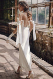 Chic Sheath Ankle Length Illusion Wedding Dress Simple Vintage Bridal Gowns OKV52