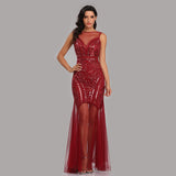 Burgundy Sheath Sexy Lonmg Prom Dress With Sequins XU90816