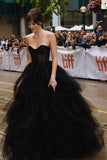 Elegant Black Tulle Ruffles Sweetheart Ball Gown Prom Dress OK1642