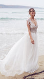 Beading A Line Round Neck Sexy Long Beach/Coast Wedding Dress OK266