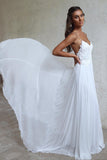 Beautiful A Line Lace Long White Spaghetti Straps Beach/Coast Wedding Dresses OK270