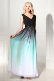 Pretty V-neck Back Up Lace Ombre Chiffon Long Prom Dresses K119