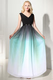 Pretty V-neck Back Up Lace Ombre Chiffon Long Prom Dresses K119