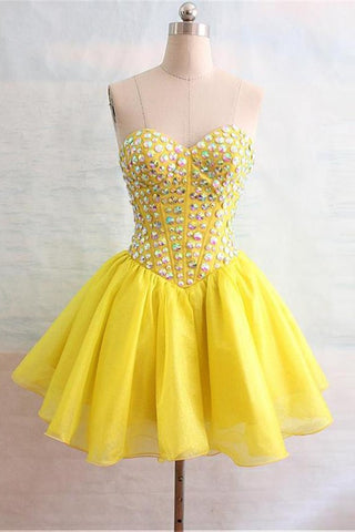 Sweetheart Beaded Yellow Short Handmade Cute Homecoming Dress K206