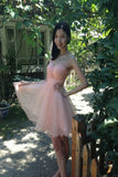 Pretty Pink High Low Beading Open Back Short Homecoming Dress K57