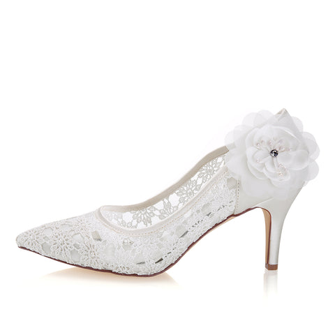 Princess Ivory Lace Wedding Shoes with Flower, Pretty Woman Shoes L-943