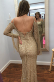 Mermaid Charming Sequin Long Sleeves Prom Party Dress Sexy Evening Dress OKV49