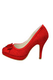 Real Handmade Red Lace High Heel Women Shoes For Wedding S41