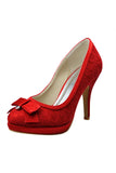 Real Handmade Red Lace High Heel Women Shoes For Wedding S41