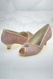 Pretty Pink Low Heel Beaded Handmade Comfy Women Shoes S71