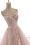 Pink Tulle Prom Dresses with Lace Appliques, A Line Formal Evening Party Dresses OKJ50