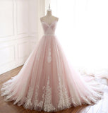 Pink Tulle Prom Dresses with Lace Appliques, A Line Formal Evening Party Dresses OKJ50