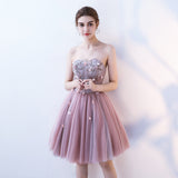 A-Line Strapless Flowers Short Tulle Homecoming Dresses,Cocktail Dress OKC64