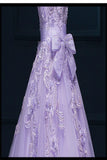 Strapless Long Purple Lace Big Wedding Dress With Bow W4