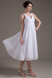 White Chiffon V-neck Open Back Beach Wedding Dresses W8