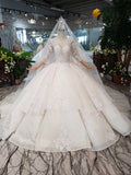 Elegant Scoop Ball Gown Wedding Dress, 3/4 Sleeves Wedding Gown OKJ97