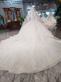 Elegant Scoop Ball Gown Wedding Dress, 3/4 Sleeves Wedding Gown OKJ97