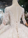 Elegant Scoop Ball Gown Wedding Dress, 3/4 Sleeves Wedding Gown OKJ97