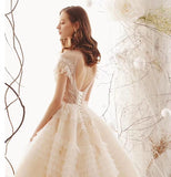 Princess High Neck Ball Gown Wedding Dress, Short Sleeves Bridal Dress OKK1