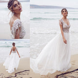 Beading A Line Round Neck Sexy Long Beach/Coast Wedding Dress OK266