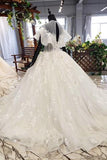 Elegant Ball Gown Big Wedding Dress, Appliques Bridal Dress with Short Sleeves OKN73