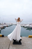 Boho A Line Chiffon Off-the-shoulder Beach Wedding Dress with Long Sleeves OK1582