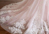 Pink Tulle Prom Dresses with Lace Appliques, A Line Formal Evening Party Dresses OKJ50