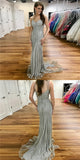 Silver Beaded Long Spaghetti Strap Mermaid Prom Dress OKE56