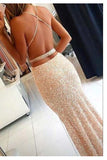 Long Spaghetii Straps Sheath Sequin Criss Cross Long Prom Dress OK620