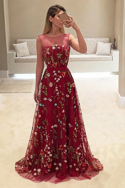 Floral Lace A-Line Prom Dress