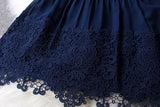 A line Mini Navy Blue Sleeveless Crew Short Homecoming Dresses With Lace OKD10